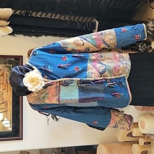 DENIM & WOVEN BLANKET PATCHWORK JACKET